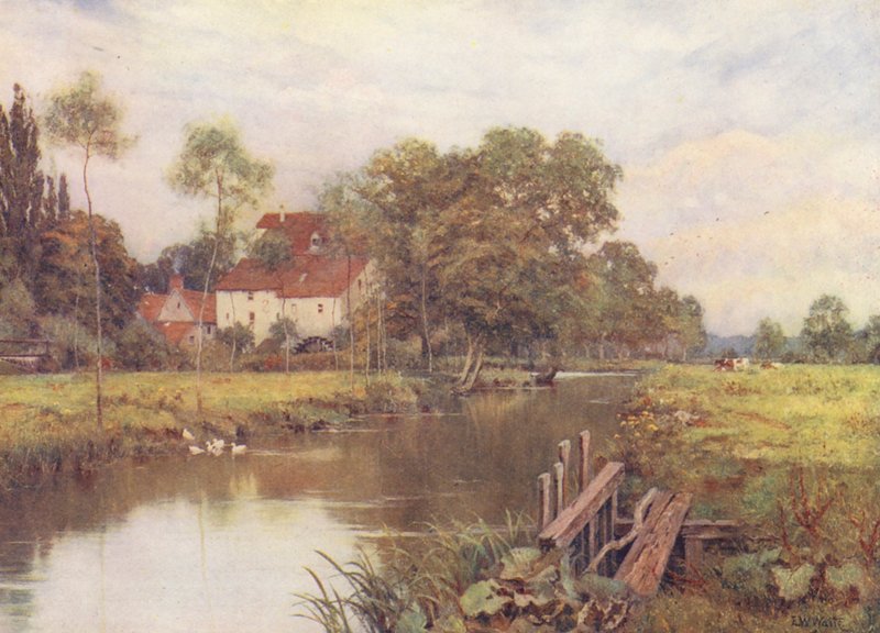 Nerför den blommiga ängen (färglitografi) av Edward Wilkins Waite