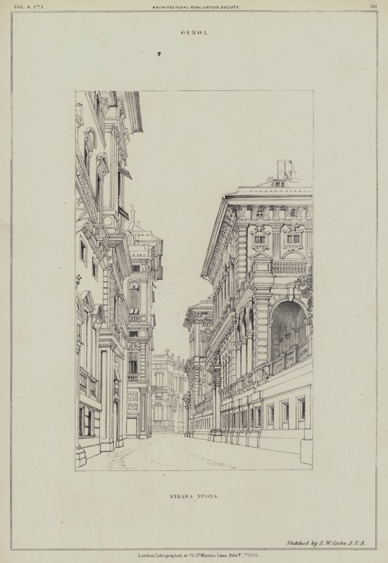 Strada Nuova, Genua, Italien (litho) av Edward William (after) Cooke