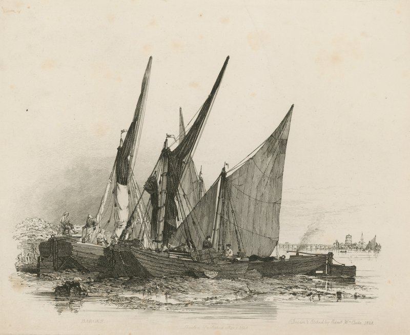 Pråmar på Themsen av Edward William Cooke