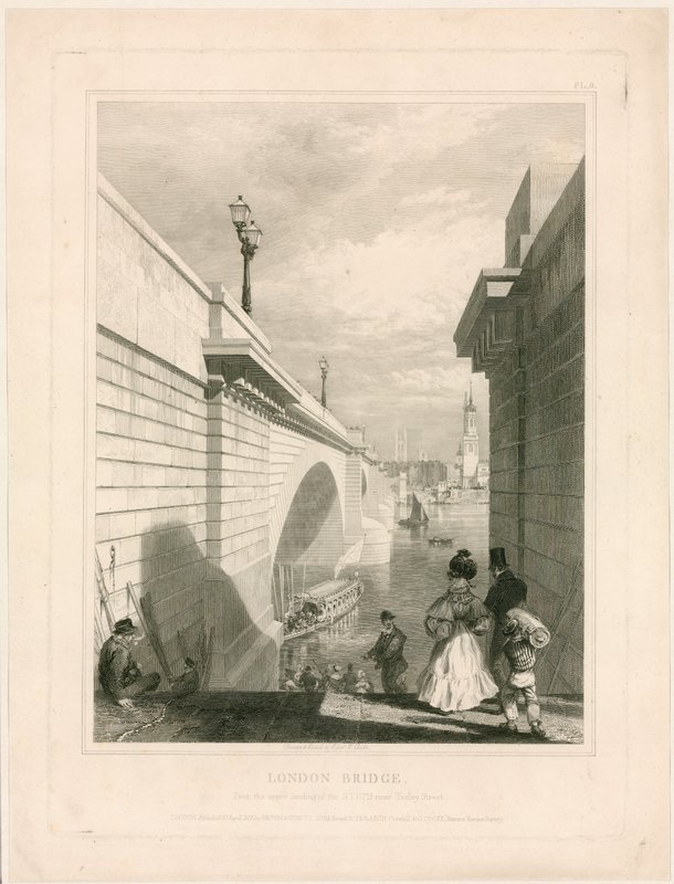 New London Bridge från den övre trappavsatsen vid Tooley Street av Edward William Cooke