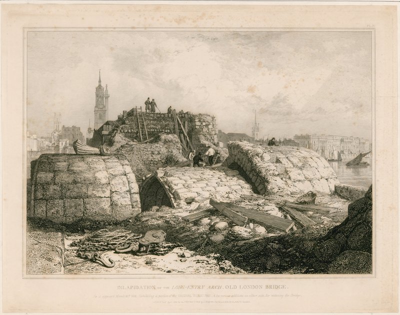 En del av Old London Bridge som den såg ut i juni 1832. av Edward William Cooke