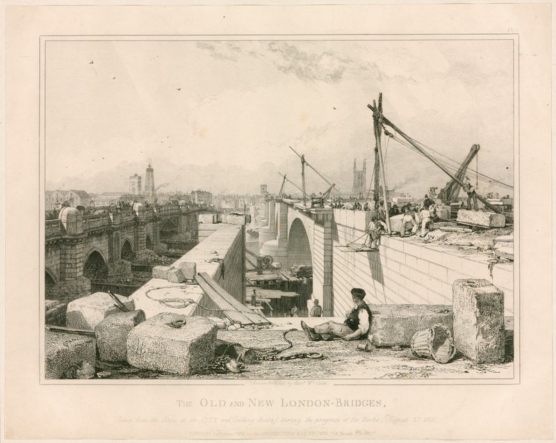 De gamla och nya broarna i London, 1830 av Edward William Cooke