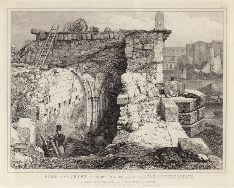 Ruinerna av St Thomas Chapel på Old London Bridge av Edward William Godwin