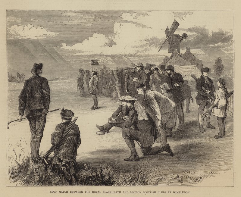 Golfmatch mellan Royal Blackheath och London Scottish Clubs på Wimbledon av Edwin Buckman