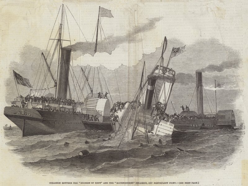 Kollision mellan hertiginnan av Kent och Ravensbourne Steamers, utanför Northfleet Point av Edwin Weedon