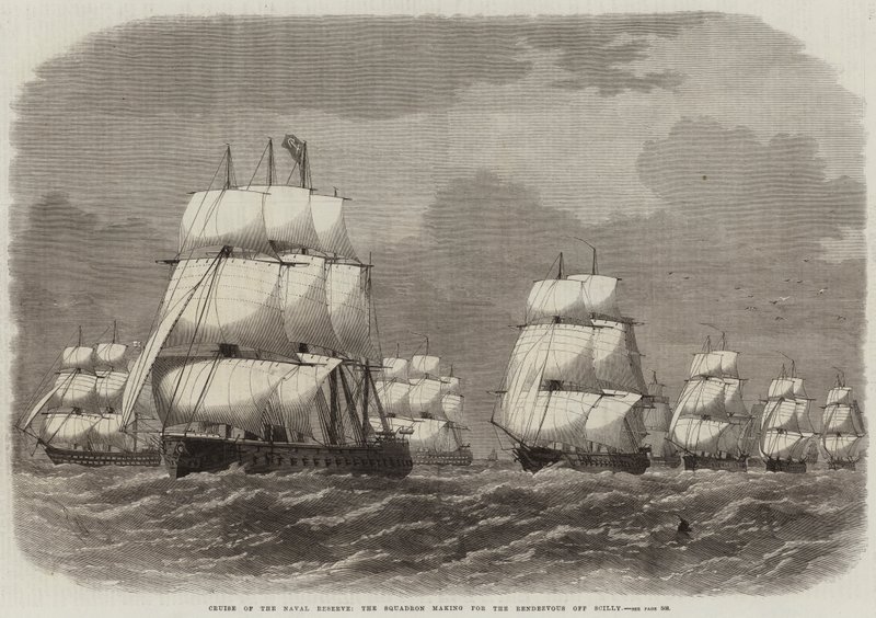 Kryssning av marinreserven, eskadern på väg till mötesplatsen vid Scilly. av Edwin Weedon