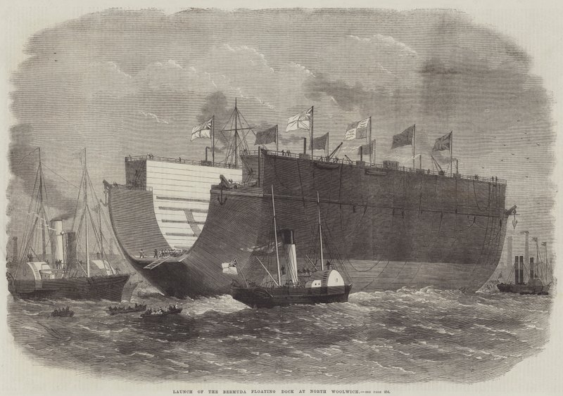 Lansering av Bermuda Floating Dock vid North Woolwich av Edwin Weedon