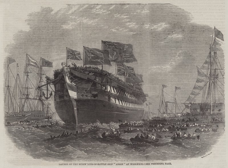 Lansering av Screw Line-of-Battle Ship Anson vid Woolwich av Edwin Weedon
