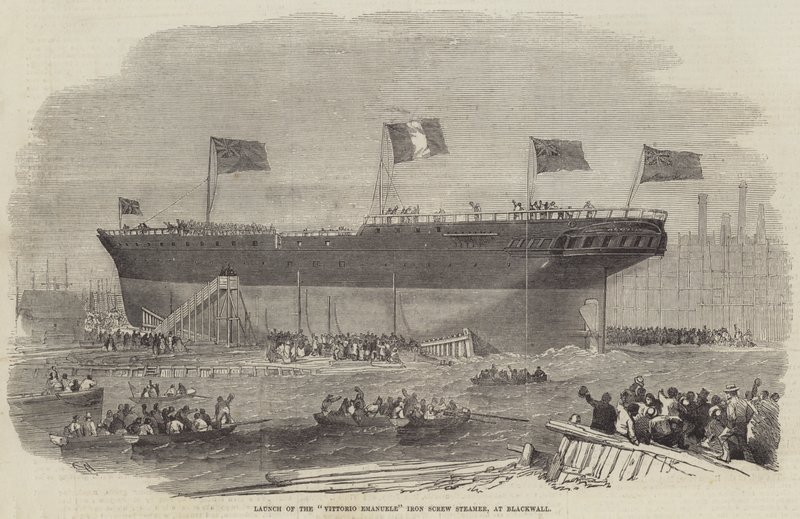 Lansering av Vittorio Emanuele Iron Screw Steamer, vid Blackwall av Edwin Weedon