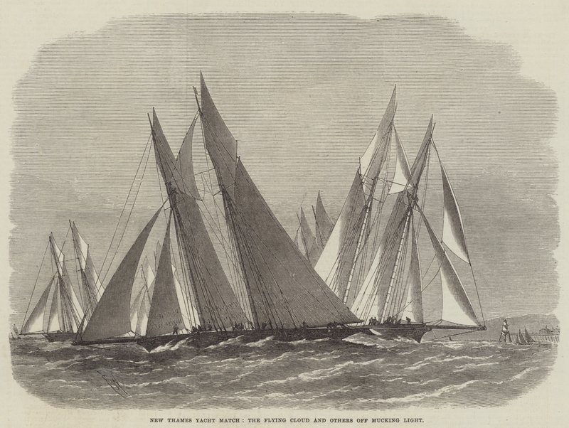 New Thames Yacht Match, Flying Cloud och andra utanför Mucking Light av Edwin Weedon