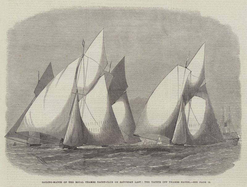 Segling-match av Royal Thames Yacht-Club på lördag Sist, yachter utanför Thames Haven av Edwin Weedon