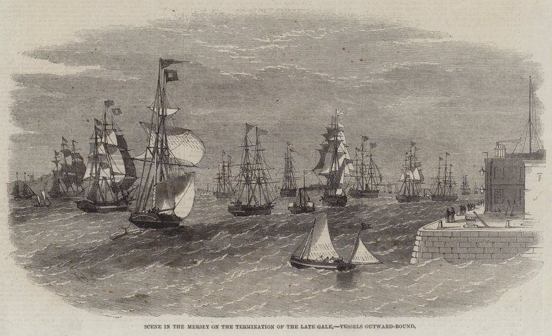 Scen i Mersey på slutet av den sena kulningen, fartyg utåtgående av Edwin Weedon