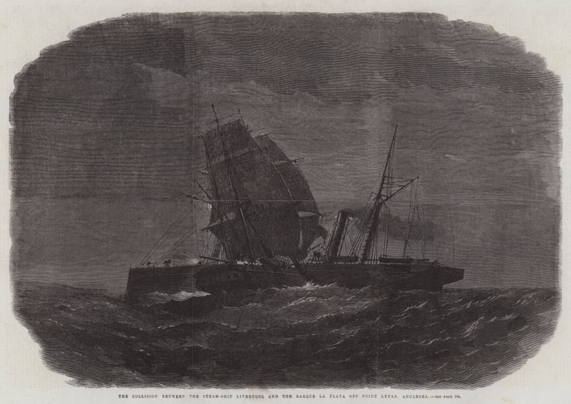 Kollisionen mellan Steam-Ship Liverpool och Barque la Plata utanför Point Lynas, Anglesea av Edwin Weedon