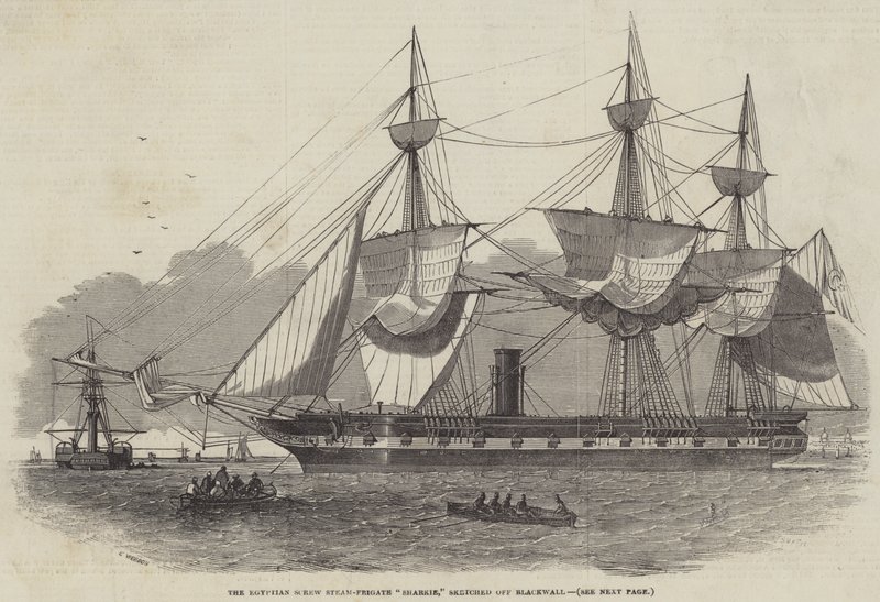 Egyptian Screw Steam-Fregate Sharkie, skissad från Blackwall av Edwin Weedon