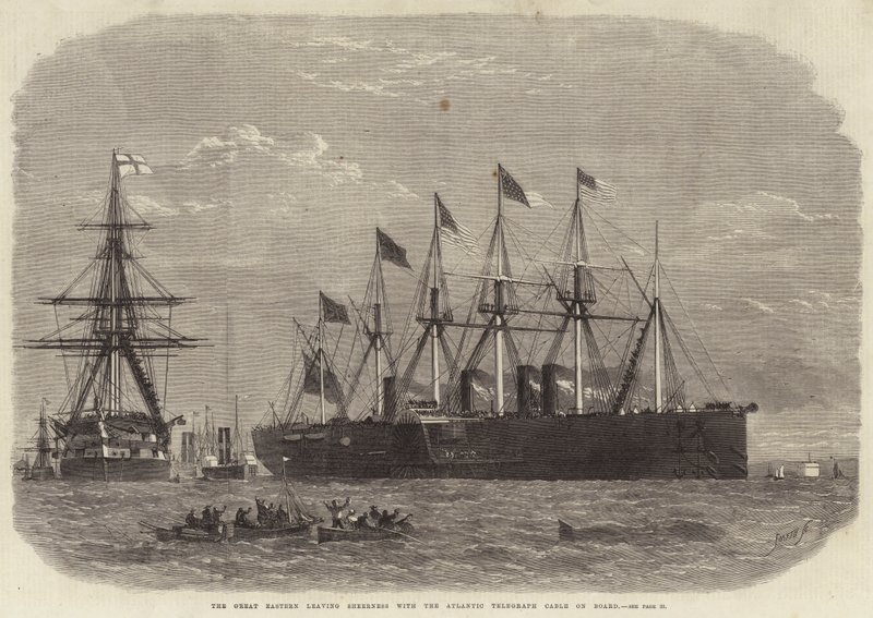 Great Eastern lämnar Sheerness med den atlantiska telegrafkabeln ombord av Edwin Weedon