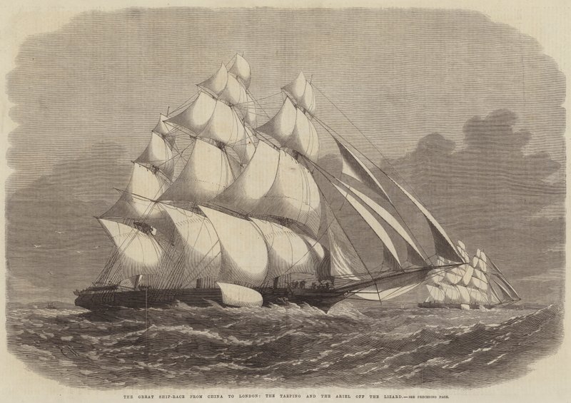 The Great Ship-Race från Kina till London, Taeping och Ariel off the Lizard av Edwin Weedon