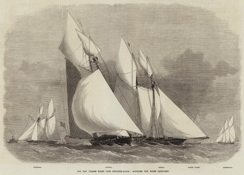 The New Thames Yacht Club Schooner-Match, rundar Mouse Light-Ship av Edwin Weedon