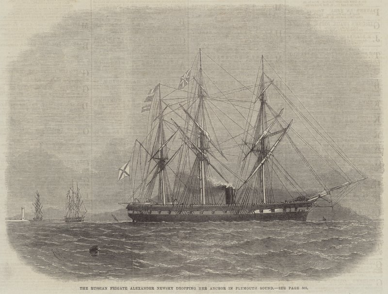 Den ryska fregatten Alexander Newsky släpper sitt ankare i Plymouth Sound av Edwin Weedon