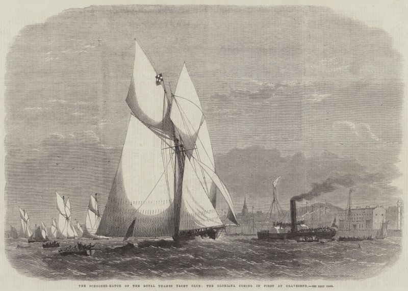 Schooner-matchen från Royal Thames Yacht Club, Gloriana kommer in först på Gravesend av Edwin Weedon