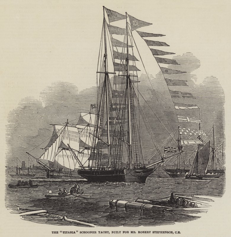Titania Schooner Yacht, byggd för Mr Robert Stephenson, CE av Edwin Weedon