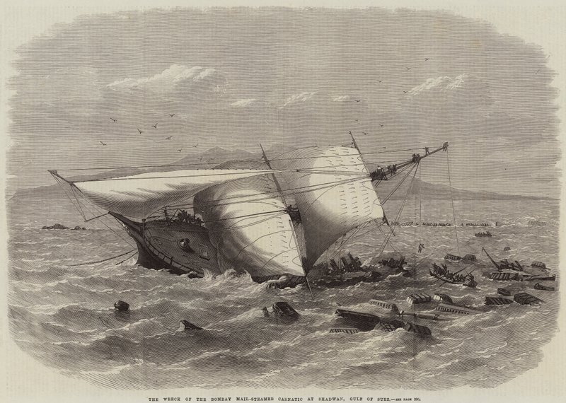 Vraket av Bombay Mail-Steamer Carnatic vid Shadwan, Suezbukten av Edwin Weedon