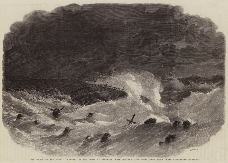 The Wreck of the Royal Charter på kusten av Anglesey, nära Moelfre Five Miles from Point Lynas Lighthouse av Edwin Weedon