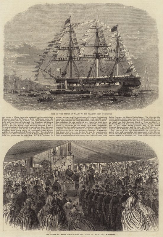 Besök av prinsen och prinsessan av Wales på träningsfartyget Worcester av Edwin Weedon