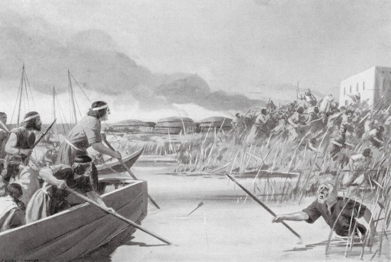 Kassiternas erövring av havsområdet (litografi) av Edwin A. Morrow
