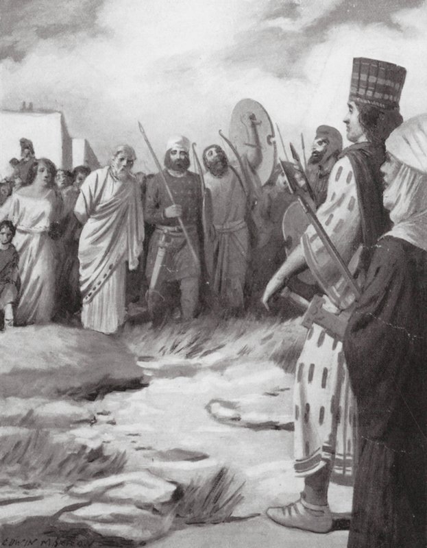 Krösus ledd framför Cyrus vid erövringen av Sardes (lito) av Edwin A. Morrow