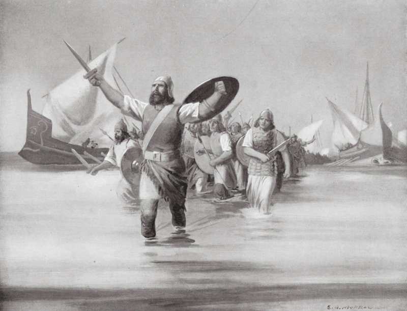 Sidonians landsättning vid Karthago (lito) av Edwin A. Morrow