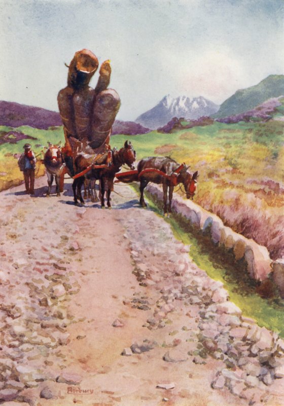 Korsika: Mules ritar timmer (färg litho) av Edwin Arthur Norbury