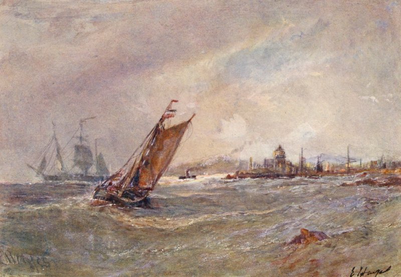 St Peter Port, Guernsey (färglitografi) av Edwin Hayes