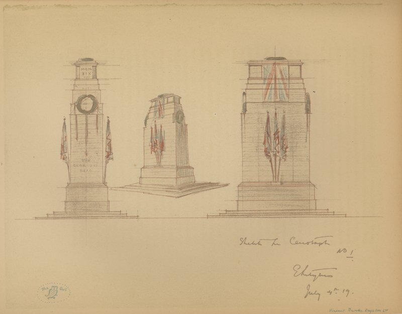 Sketch nr 1 för Cenotaph, Whitehall, Westminster, London (färg litho) av Edwin Landseer Lutyens