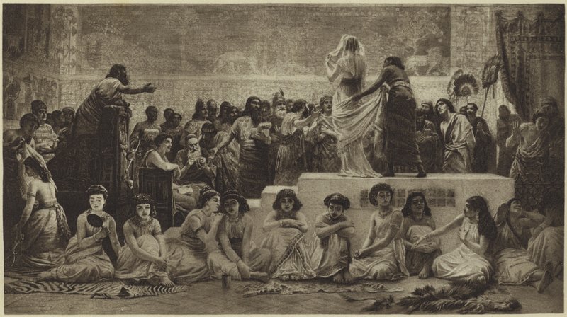 Den babyloniska äktenskapsmarknaden (fotogravyr) av Edwin Longsden Long