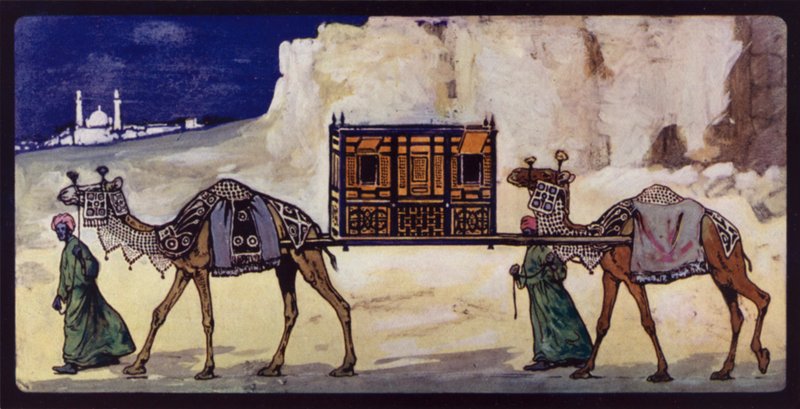 Kameler med en ceremoniell Palanquin (färg litho) av Edwin Noble