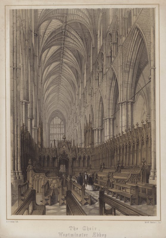 Kören, Westminster Abbey, London (färg litho) av Edwin Thomas Dolby