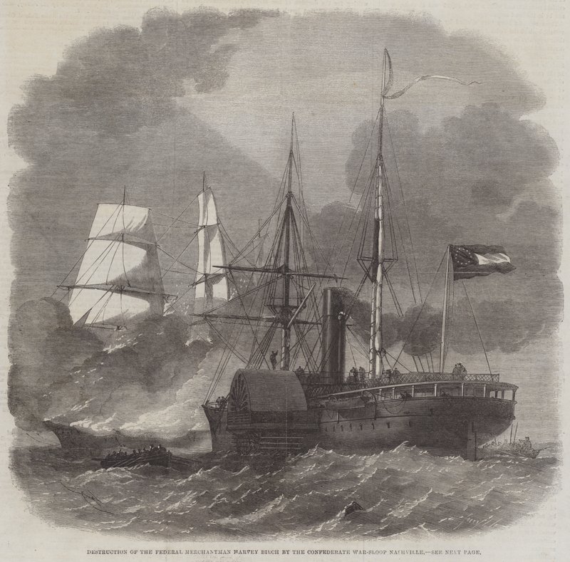 Förstörelse av Federal Merchantman Harvey Birch av Confederate War-Sloop Nashville av Edwin Weedon