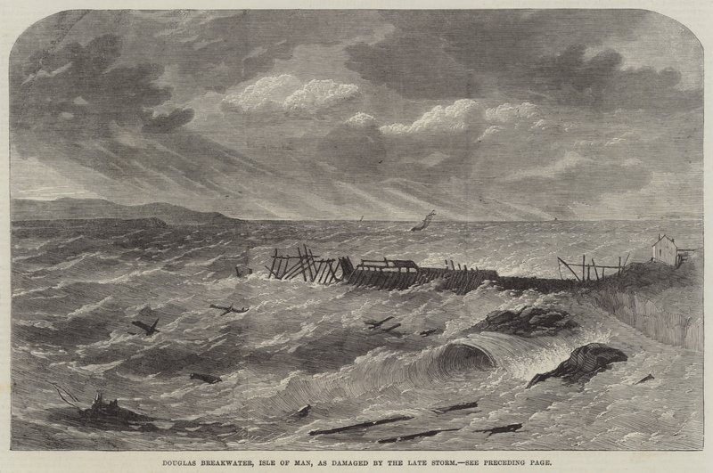 Douglas Breakwater, Isle of Man, skadad av den sena stormen av Edwin Weedon