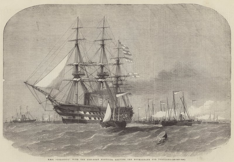HMS Colossus, med Gun-Boat Flotilla, lämnar Motherbank för Portland av Edwin Weedon