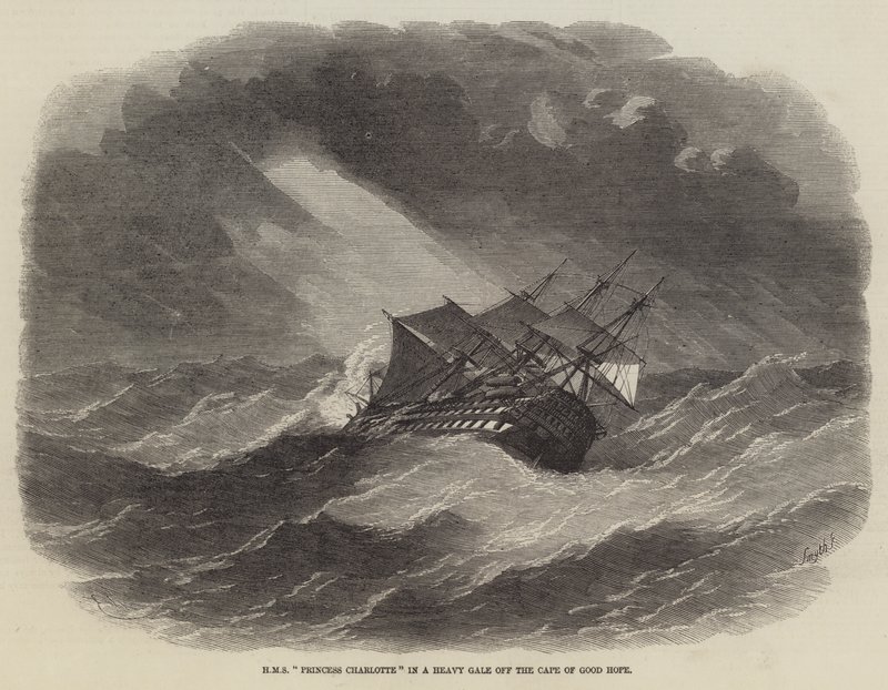HMS Prinsessan Charlotte i en kraftig kuling utanför Godahoppsudden av Edwin Weedon