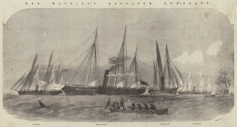 Hennes Majestäts Despatch Gun-Boats, Lynx, Beagle, Arrow och Viper av Edwin Weedon