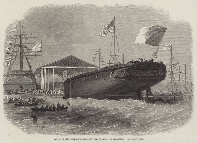 Lansering av den portugisiska Screw-Corvette Sagres, vid Limehouse av Edwin Weedon