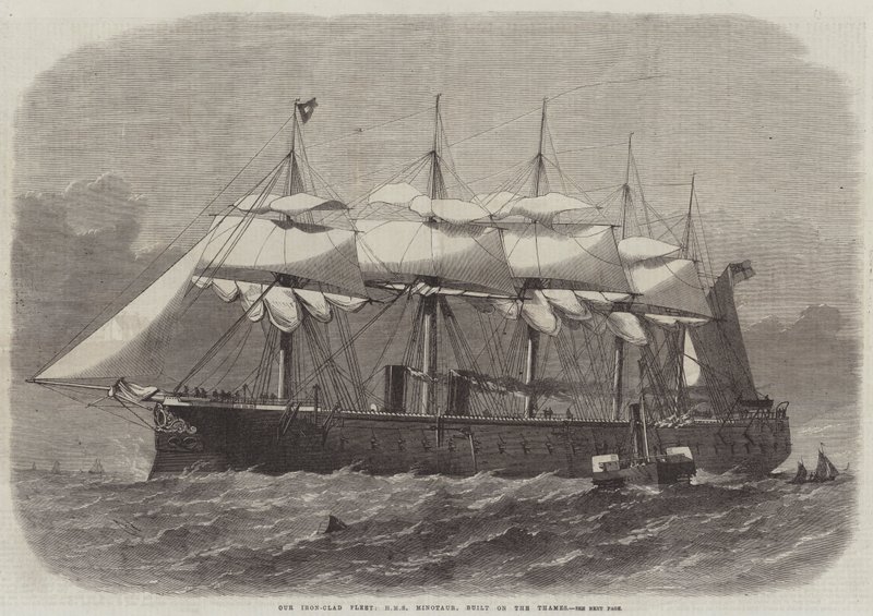 Vår järnklädda flotta, HMS Minotaur, byggd på Themsen av Edwin Weedon