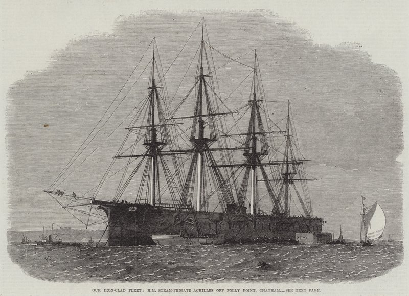 Vår järnklädda flotta, HM Steam-Frigaten Achilles utanför Folly Point, Chatham av Edwin Weedon