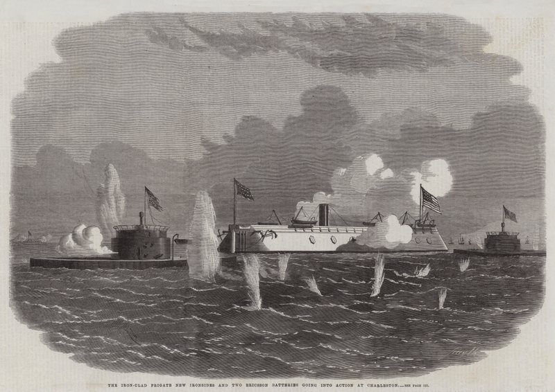 Den järnklädda fregatten New Ironsides och två Ericsson-batterier går i aktion i Charleston av Edwin Weedon