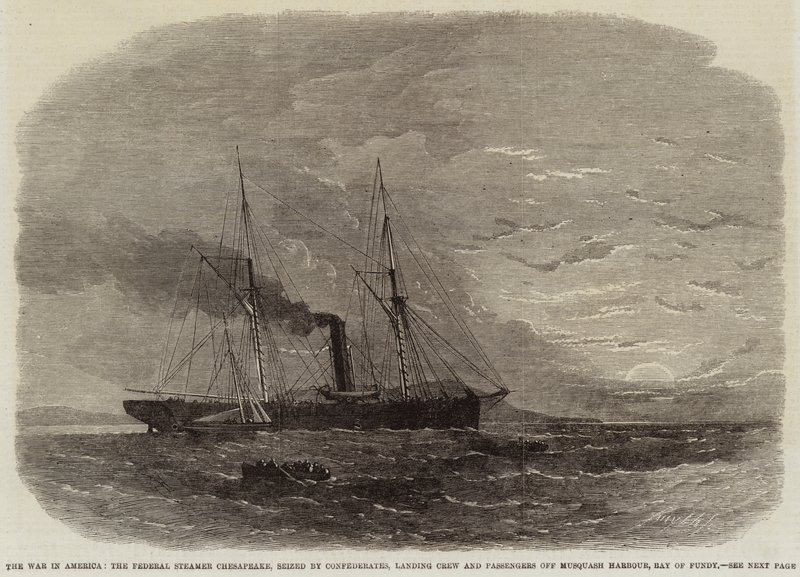 Kriget i Amerika, Federal Steamer Chesapeake, beslagtagen av konfedererade, landande besättning och passagerare utanför Musquash Harbour, Bay of Fundy av Edwin Weedon