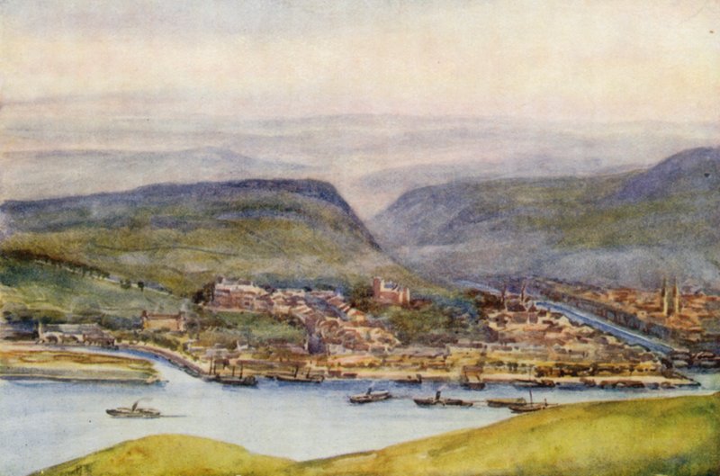 Floden Rhen: Bingen, från Germania Denkmal (färglitografi) av Effie Jardine