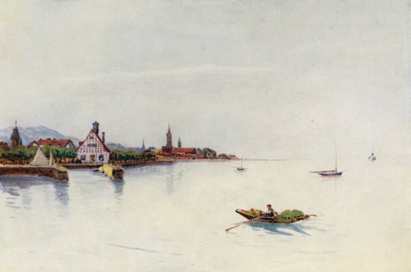 Rhen: Bregenz, Boden See, Konstanzsjön (färglitografi) av Effie Jardine