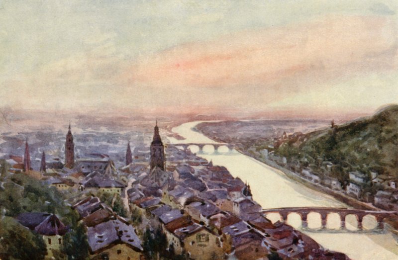 Rhen: Heidelberg och Neckar (färglitografi) av Effie Jardine