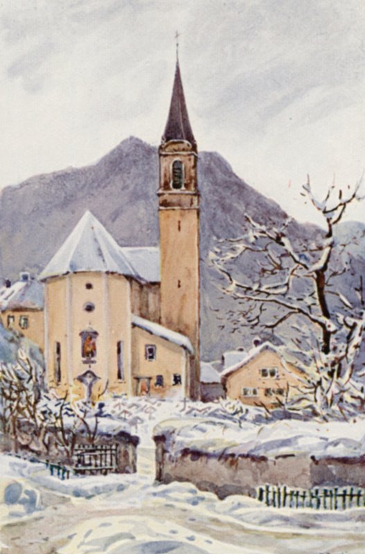 Rhen: Ragatz, Den gamla kyrkan (färglitografi) av Effie Jardine
